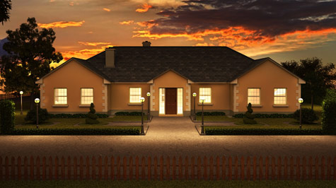 MF Kelly 3D Bungalow Front View Night